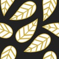 Abstract white and golden art deco single leaves pattern on black Royalty Free Stock Photo