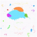 Abstract white grid paper background pattern with colorful paint splashes, splatter. Design template for education, back to school Royalty Free Stock Photo