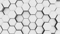 Abstract white hexagon geometry background. 3d render of simple primitives with six angles in front