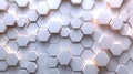 Abstract white hexagonal background surface with random height and warm illumination seamless geometric pattern Royalty Free Stock Photo