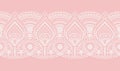 Abstract white lace texture pattern on pink background for textile. Horizontal seamless ribbon. Crocheted thin fabric made of yarn Royalty Free Stock Photo