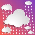 abstract white paper clouds with rain drops on a deep colorful m