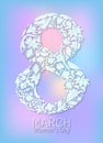 Abstract White Pink Floral Greeting card - International Happy Women`s Day - 8 March holiday background with paper cut Royalty Free Stock Photo