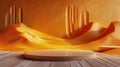 Abstract White Platform Display in Front of a Wavy Yellow Wall Royalty Free Stock Photo