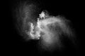 Abstract white powder dust explosion on black background Royalty Free Stock Photo