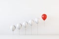 Abstract white and red ballons on white wall background. Leadership and teamwork concept. Royalty Free Stock Photo