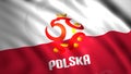 Abstract white and red flag with an eagle silhouette fluttering in the wind. Motion. Poland national football team Royalty Free Stock Photo