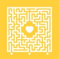 Abstract white square maze. Find the right path to the heart. Labyrinth conundrum. Love search concept. Flat vector illustration