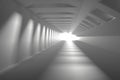 Abstract white tunnel with windows and light at the end. 3D rendering Royalty Free Stock Photo