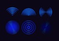 Abstract Wifi Signal Waves. Sound Effect Icon. Vector Blue Light Radar. Tech Sensor Circle Symbol