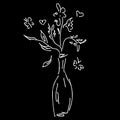 Abstract wild flowers bouquet isolated on black background. Hand drawn vector illustration. Outline icon Royalty Free Stock Photo