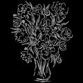 Abstract wild flowers bouquet isolated on black background. Hand drawn vector illustration. Outline icon Royalty Free Stock Photo