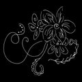 Abstract wildflower outline icon isolated on black background. Hand Drawn vector illustration. Line art. Sketch