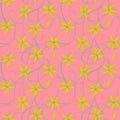 Abstract wildflower seamless pattern. Bright colors floral on pink background. Summer blossom