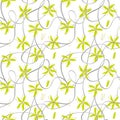 Abstract wildflower seamless pattern. Yellow floral on white background. Summer blossom