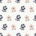 Abstract wildflower vector seamless pattern background. Modern folk art stitch effect style blue off white florals