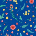 Abstract wildflowers on bright blue background.