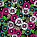 Abstract wildflowers seamless pattern. Vector ornamental floral