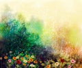 Abstract wildflowers, watercolor painting flower in meadows