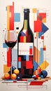 Abstract Wine Geometric Artwork Digital Acrylic Painting Colorful Background Art Design