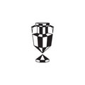 Abstract winner cup icon with chessboard texture. Polygonal soccer trophy logo for football competition.