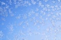 Abstract winter background. Frost on a frozen window against the blue sky. Royalty Free Stock Photo