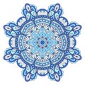 Abstract Winter Blue ethnic geometric mandala decoration. Snowflake in folk art style. Turkish style medallion