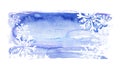 Abstract winter blue watercolor background white snowflakes Royalty Free Stock Photo