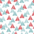 Abstract Winter Holiday Red and Blue Pine Trees Flat Vector Pattern Royalty Free Stock Photo