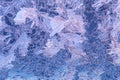 winter ice texture on window, holiday frost patterns background, close up Royalty Free Stock Photo