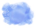 Abstract winter landscape on blue watercolor splash with snowflakes on white background and copy space Royalty Free Stock Photo