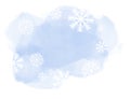 Abstract winter landscape on light blue watercolor spots with snowflakes on white background and copy space Royalty Free Stock Photo