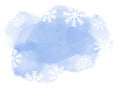 Abstract winter landscape on light blue watercolor spots with snowflakes on white background and copy space Royalty Free Stock Photo