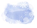 Abstract winter landscape on light blue watercolor spots with snowflakes on white background and copy space Royalty Free Stock Photo