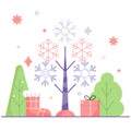 Abstract winter tree made of snowflakes and stars. Christmas and background Royalty Free Stock Photo