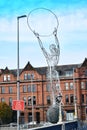 Abstract wire sculpture along a bridge in Waterford