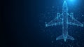 Abstract Wireframe Airplane on Blue Background. Digital Technology, Travel, and Innovation Concept. Royalty Free Stock Photo