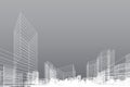 Abstract wireframe city background. Perspective 3D render of building wireframe. Vector