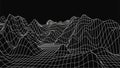 Abstract wireframe landscape on black background. Technology vector grid. Digital futuristic wave