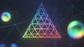 Abstract Wireframe Pyramid with Glowing Digital Network and Geometric Lines in a Futuristic Tech Concept Royalty Free Stock Photo