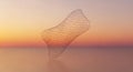 Abstract wireframe sculpture floating in a serene sunset over calm water Royalty Free Stock Photo