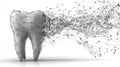 Abstract wireframe tooth structure with connecting network nodes on white background. Royalty Free Stock Photo
