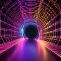 Abstract Wireframe Tunnel with Glowing Center