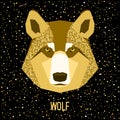 Abstract wolf. Golden sparkle glitter texture.