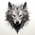 Abstract Wolf Head Art: Intricate And Intense Design In Black And White