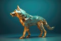 Abstract Wolf in Low Poly Style extreme closeup. Generative AI