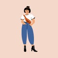 Abstract woman character. Fashionable casual hipster outfit, cartoon flat girl blogger contemporary style. Vector art