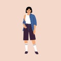 Abstract woman character. Fashionable casual hipster outfit, cartoon flat girl blogger contemporary style. Vector design