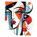 Colorful Cubist Illustration Of A Woman\'s Face With Abstract Shape Motifs
