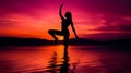 Abstract woman doing yoga beautiful natural sunset background, yoga silhouette. Ai generated
